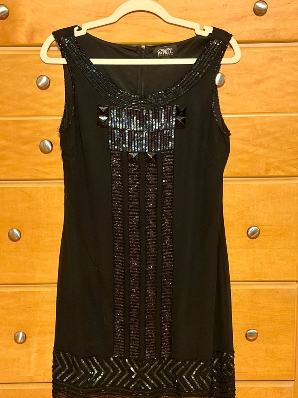 Adrianna Papell Black Evening Dress with Beaded Detail